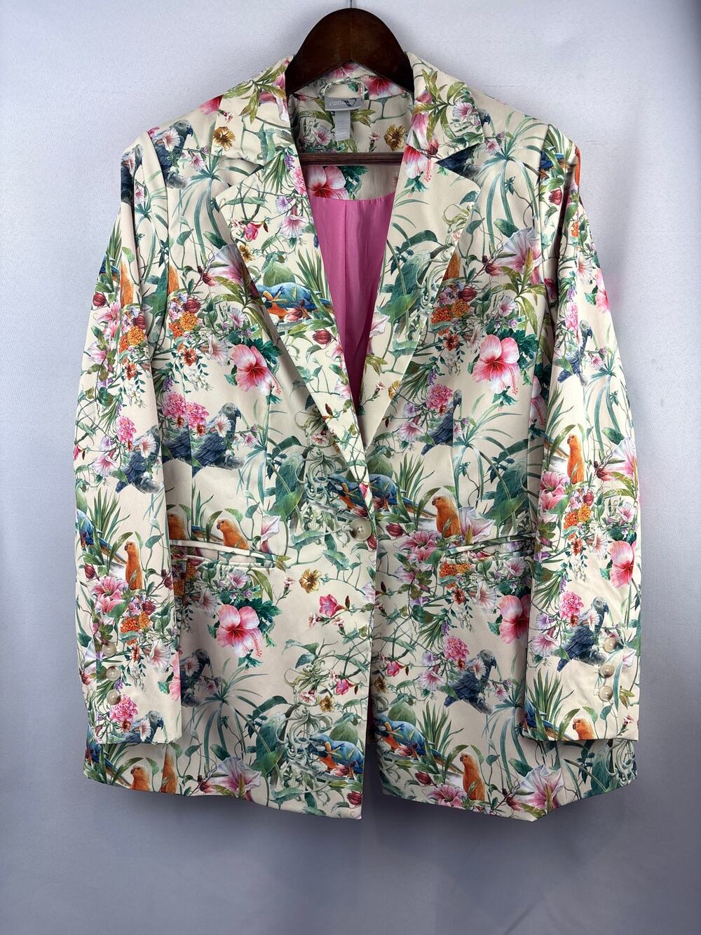 Women’s Ulla Popken Size 16 Cream Floral & Bird Pattern Blazer